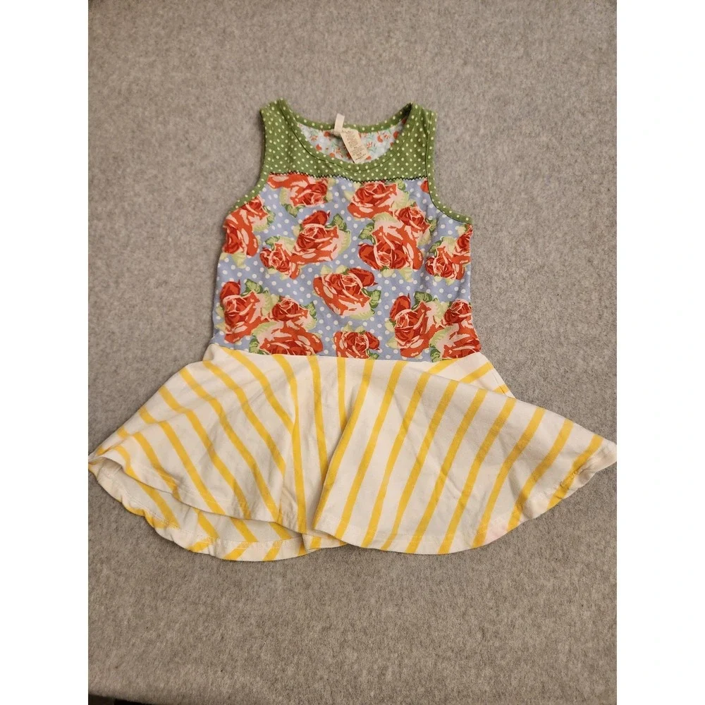 Matilda Jane Tank Dress Girls 12 Multicolor Floral Polka‎ Dot Stripe Knit Stain